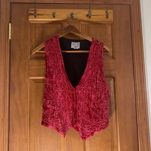 Velvet Sequins Vest Vintage Red